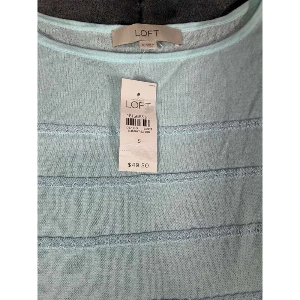 LOFT Sweater Womens Small S NWT Blue Striped Long Sleeve Lightweight Knit - Picture 4 of 6